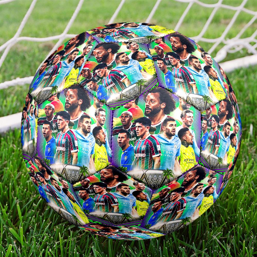 1pc Global Football Stars Celebration Size 5 Indoor Soccer Ball Colorful Machine Stitched PVC Competition Ready Durable High-Bounce. Q7066 Size 5