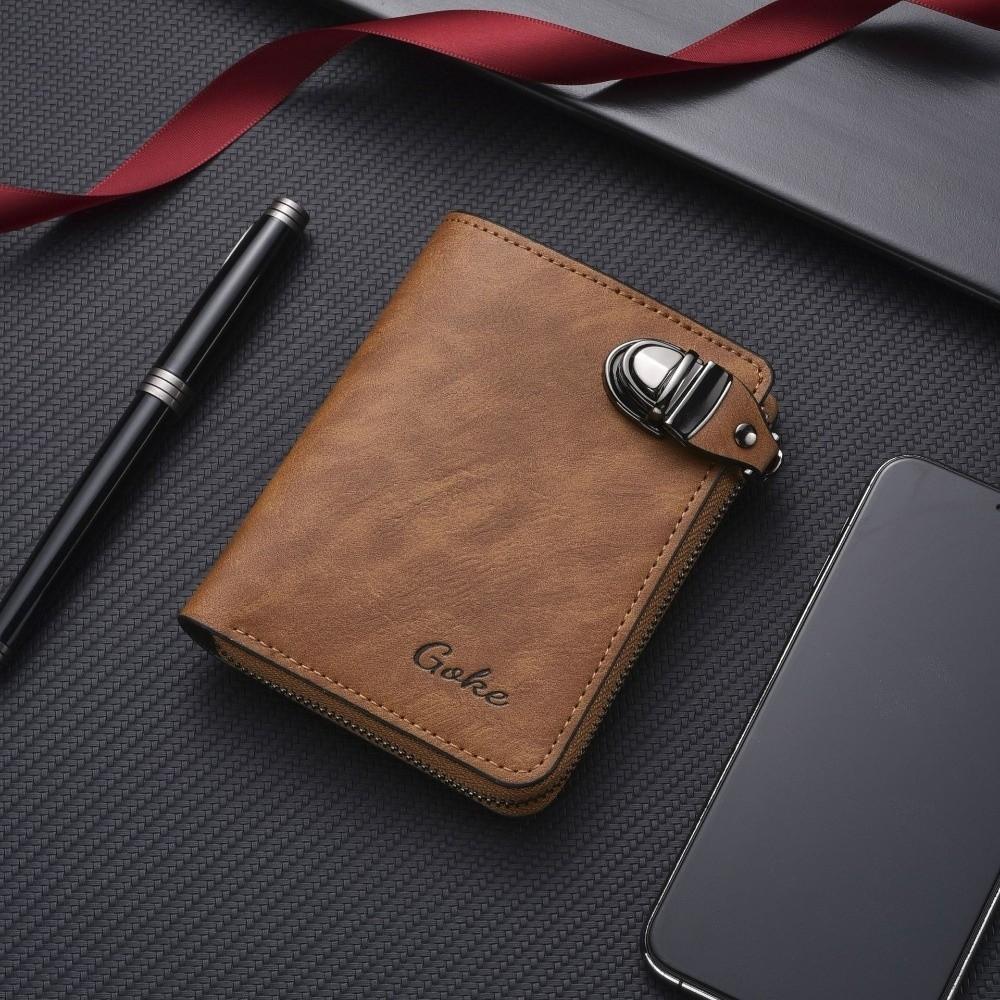 Solid Color Men's Wallet Zipper Leather Coin Purse Luxury Business Card Holder Gift