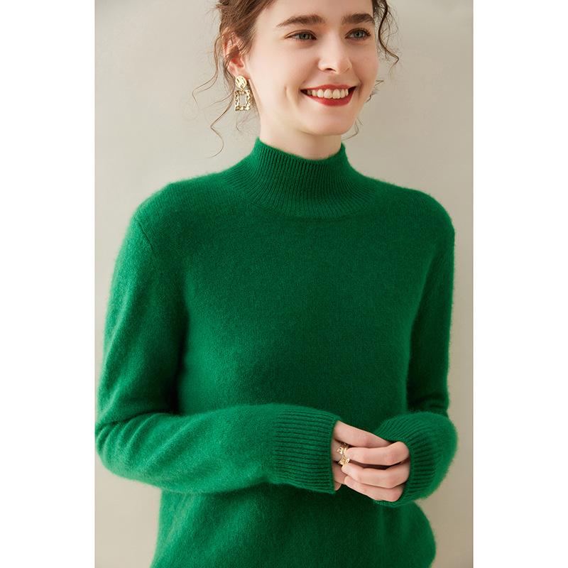 Women's Cashmere Half High Neck Slimming Solid Color Sweater for Autumn/Winter