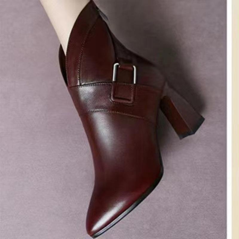 Sexy Damen Stiefel Herbst und Winter V-Ausschnitt Hohe Absätze Knöchelschuhe Stiefel Leder Stiefeletten Feminina Frau Hochzeitsfeier Schuhe