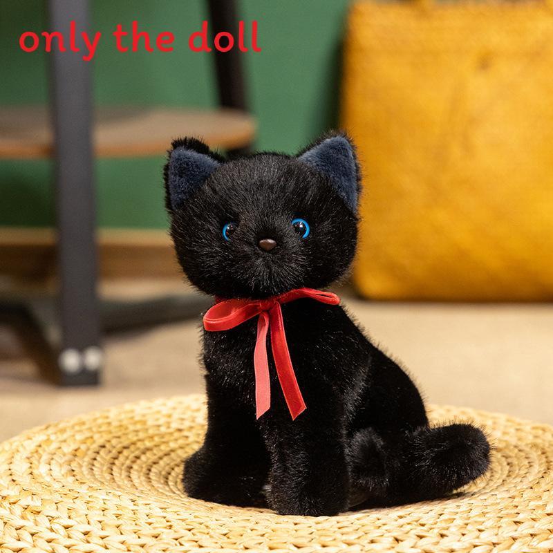 Cat Cuter Plush Doll With Squat Design And Bow Decor For Kids Gift Birthday
