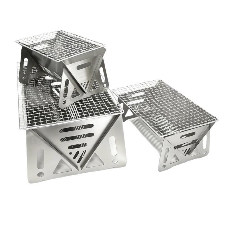 Portable Stainless Steel Folding Outdoor Stove & Grill Set: Skewers, Fire Pit, Barbecue Pan, Wood Camping Supplies.
