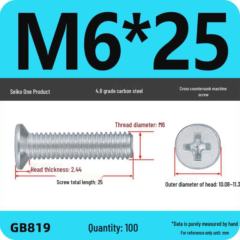 GB819 Zinc-Plated Carbon Steel Phillips Countersunk Screws: M2-M10