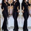 2025 Autumn/Winter Long-Sleeve Shirt Collar Jumpsuit with Mid-Waist Long Pants