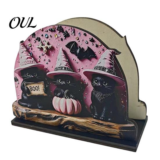 Ghost Napkin Stand Halloween Wood Holder, Pumpkin Black Cat Gnome Dispenser, Funny Holder Spooky Standing Tissue for Holiday Kitchen Dining Room Decor