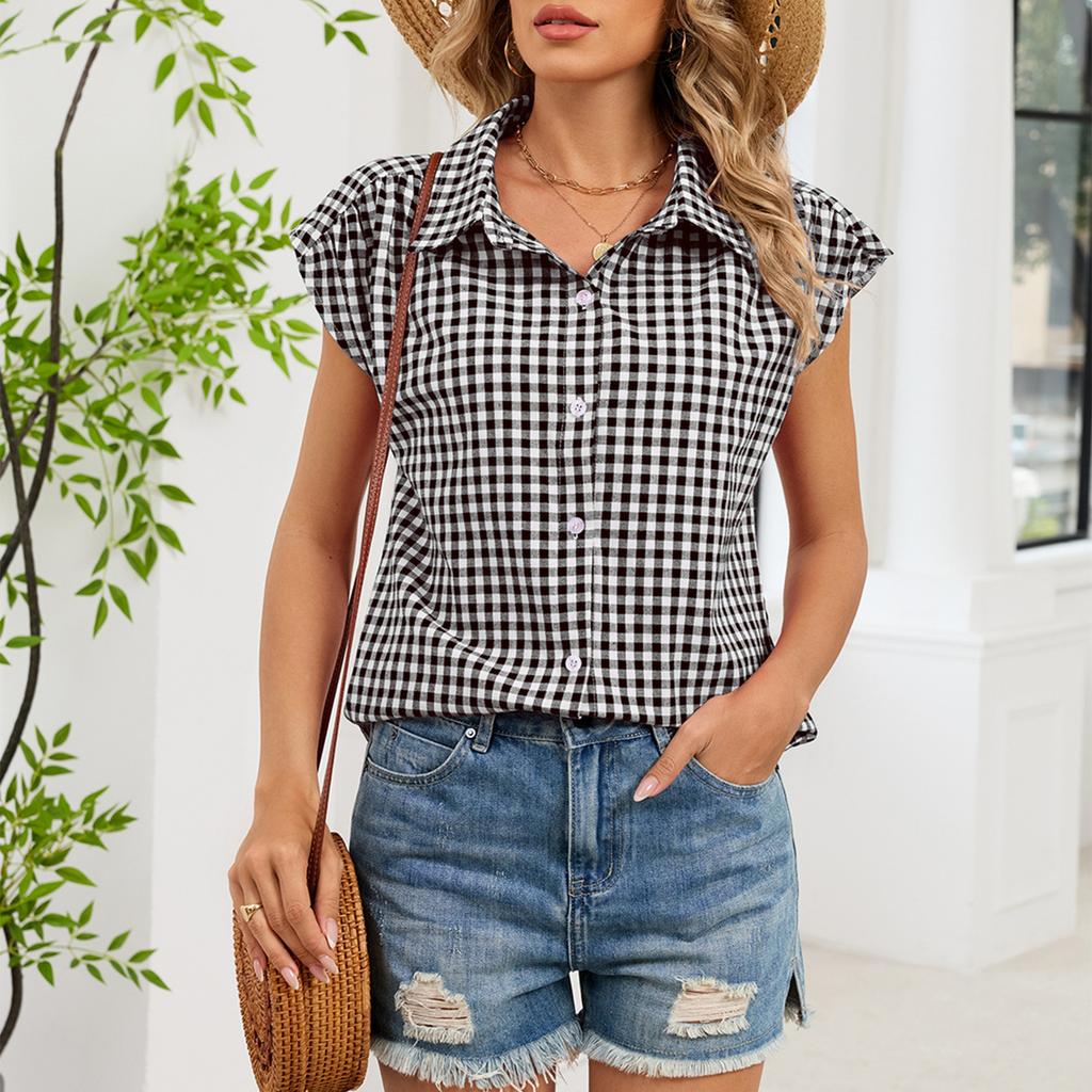 Women's Casual Plaid Sleeveless Loose Shirt Top