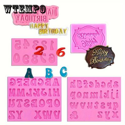 5pcs Letter Chocolate Molds, Fondant Molds Letter Silicone Happy Birthday Molds for Cake Decoration Chocolate Covered Strawberries Cupcak Party