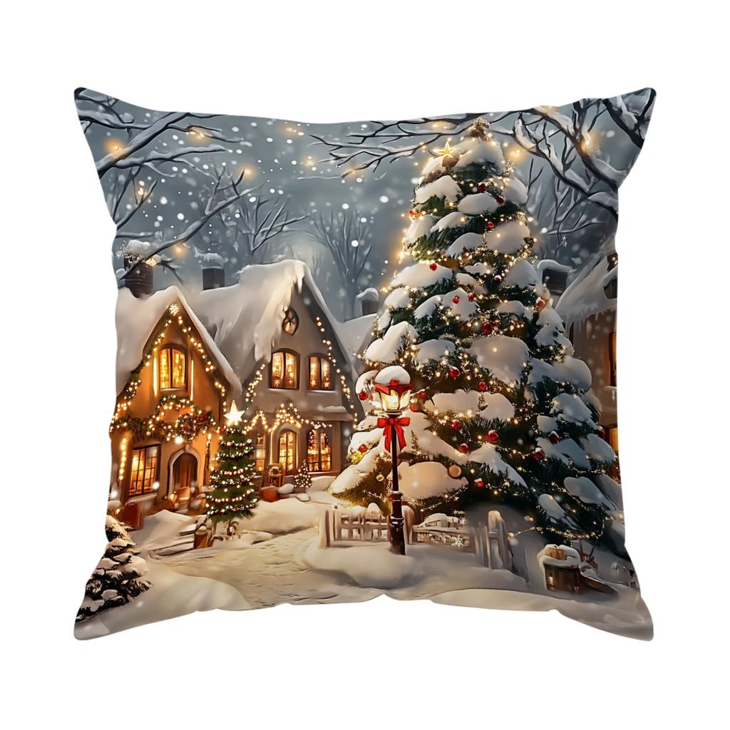 Christmas Themed Winter Street Houses Cushions Pillowcase Cushion Cover Throw Pillow Sofa Decoration Pillowcover Home Car Decor