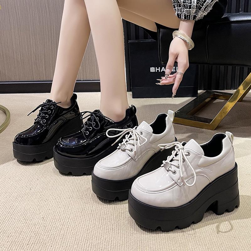 Patent Leather Women's Single Shoes Platform British Style Small Leather Shoes Universal Cos Height-increasing Shoes Spring New Small Casual Shoes
