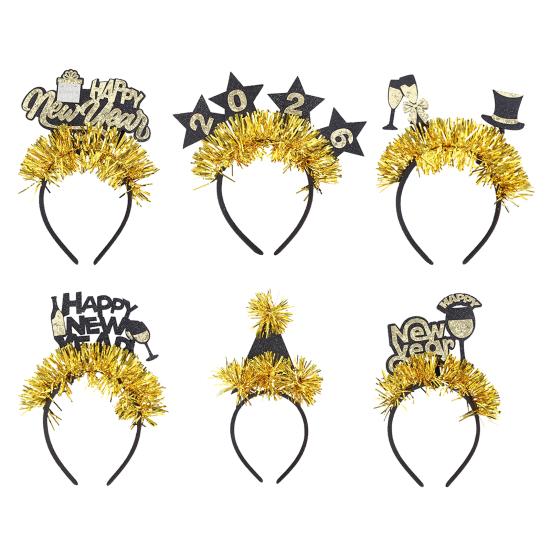 2026 New Year Headband with Number Logo Black Golden Sequin Design Streamer Decorated Hair Hoop Team Unity Prop