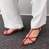 Schuhe mit niedrigem Absatz Sommer Neu Spitz Feiner Riemen Schnürung Metallschnalle Linie mit Weicher Sohle Rutschfest Feine Absatzsandalen