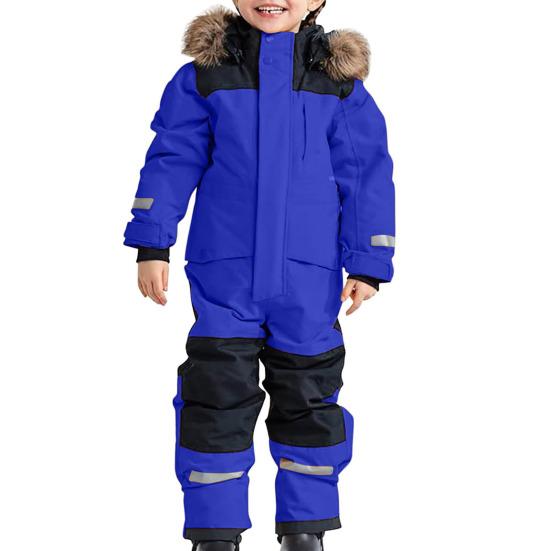 Kids One Piece Ski Suit Waterproof Windproof Snowsuit Tear-Resistant Warm Coral Fleece Lining Winter Outdoor Overalls for Boys Girls Snowboarding
