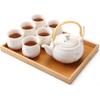 Tea Set - Dujust - White Porcelain - 1 Teapot - 6 Cups - Stainless Steel Infuser
