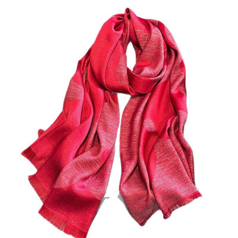 Scarf for Women New Style Elegant and Versatile Printed Long Scarf  Imitation Silk Scarf  Double-sided Gold Wire Sunscreen Shawl