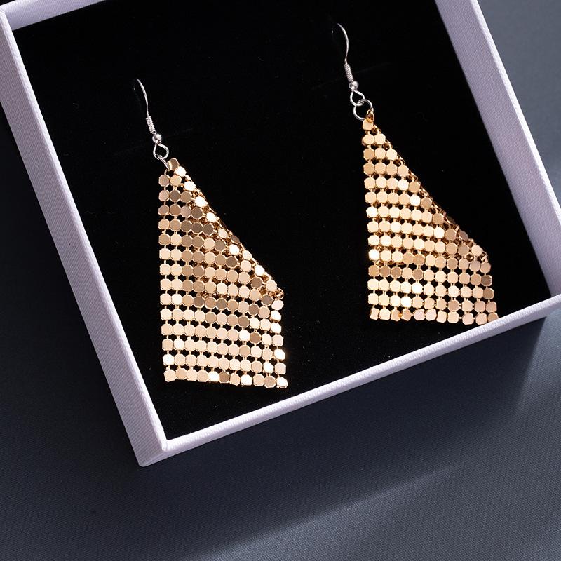 Colorful Sequined Fringed Earrings, High-End Square Geometric Long Earrings, Fashionable And Personalized Earrings.