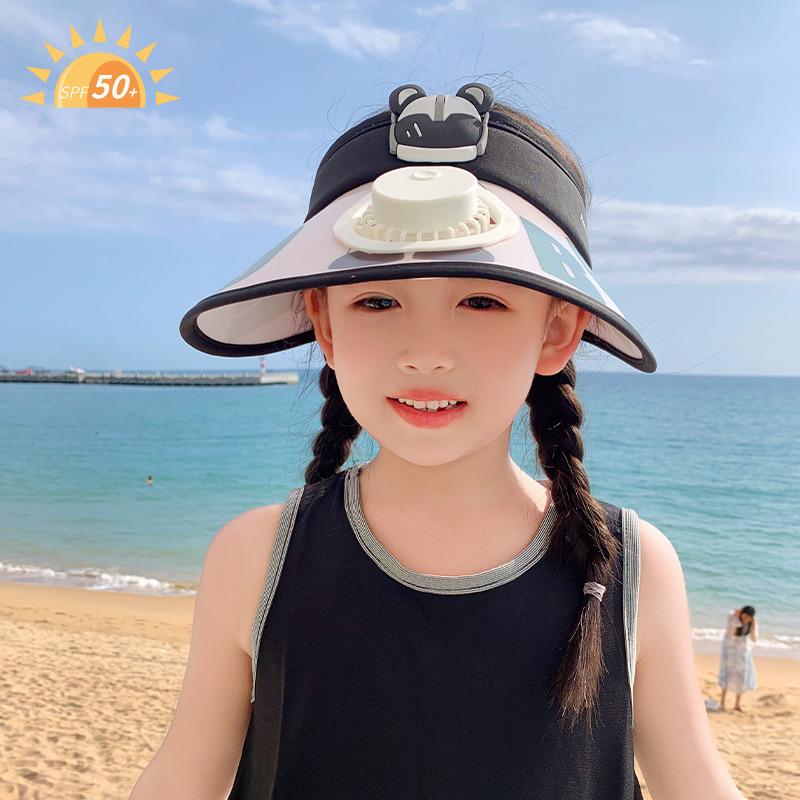Summer with Fan Children's Sun Protection Hat UV Sky Top Hat Boys and Girls Big Hat Brim Sun Hat