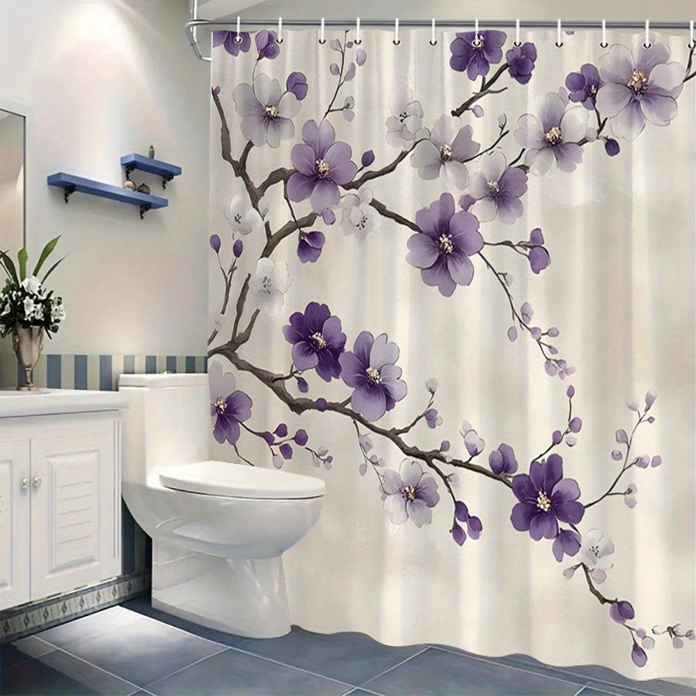 1 Stück Eleganter Sakura Lila Blumiger Duschvorhang - Polyestergewebe, Maschinenwaschbar, Geeignet für Badezimmerdekoration