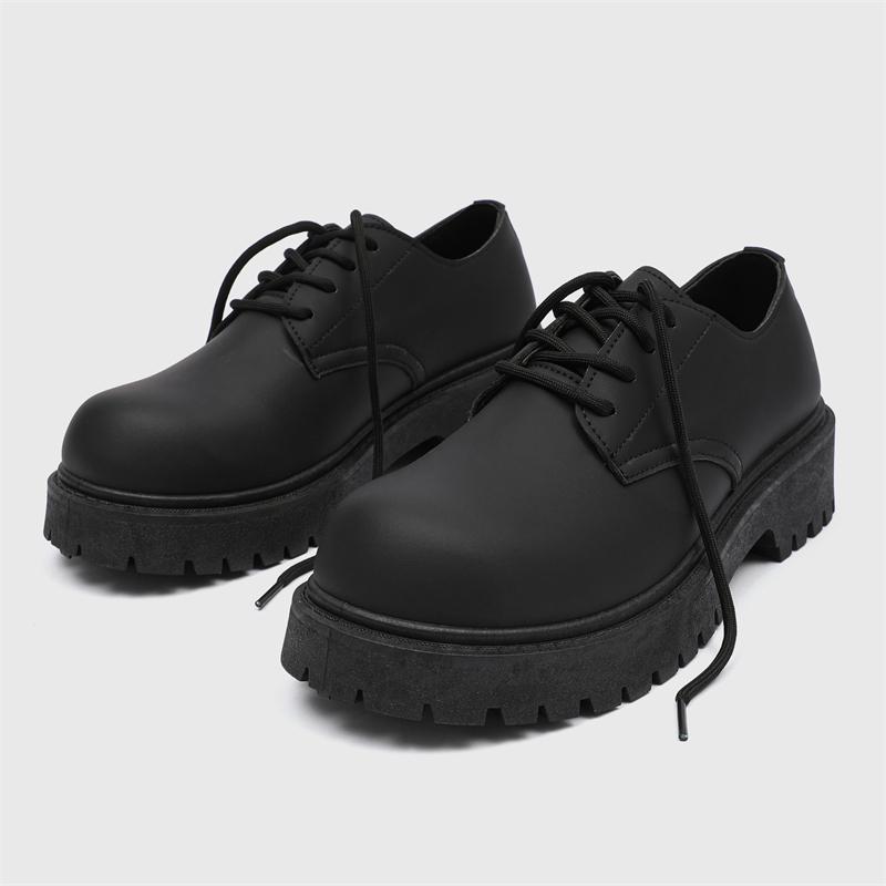 Fashion Men's British Low-Top Yellow Derby Work Boots Big Round Toe Chunky Sole Leather Shoes Durable Non-Slip Casual Comfort Footwear