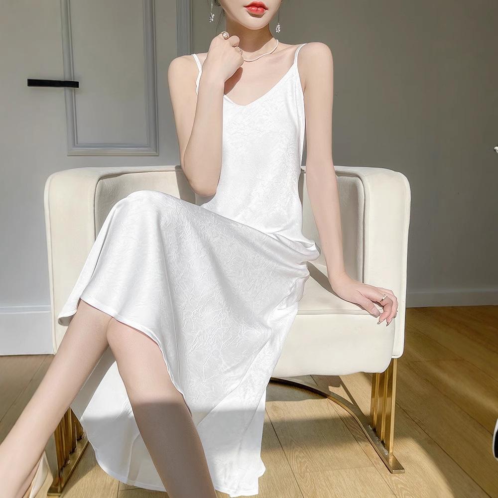 Französischer Chic Sommer Damen Satin Spaghetti-Träger Kleid