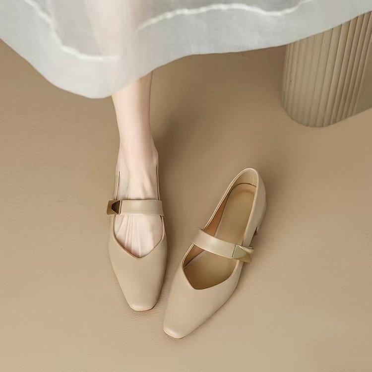 

Белые остроносые туфли Мэри Джейн на среднем каблуке, новые туфли на низком каблуке из мягкой кожи, тонкие каблуки, женские туфли на маленьком каблуке, высокие каблуки 40 абрикосовый