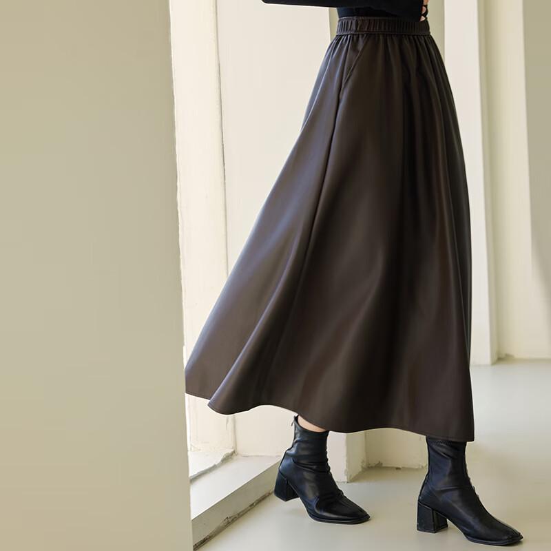 VICTORIA&VERA Retro A-Line PU Leather Midi Skirt