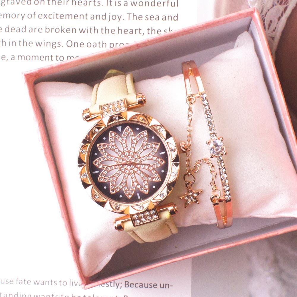 

Часы+комплект+женские часы Tiktok WeChat Merchant Drainage Two Piece Watch Set+write+watch Beige Watch Set