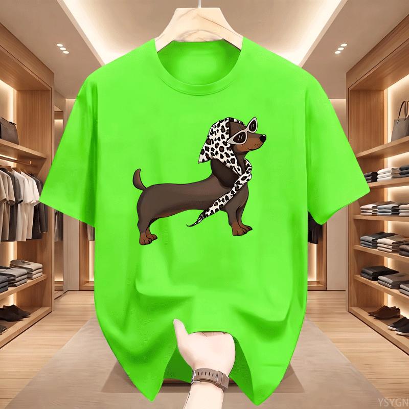 Cool Dachshund Unisexs Crew Neck T Shirt Sausage Dog Sunglasses Spotted Bandana Pet Cartoon Short Sleeve Casual Street Tops