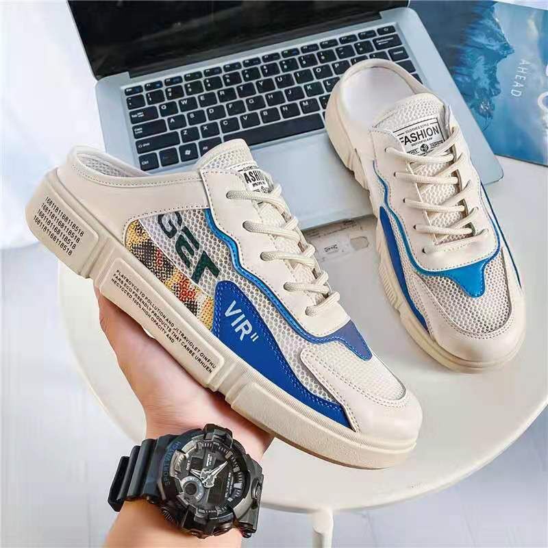 Мужские парусиновые слипоны Дышащие Летние Офисные Рабочие Низкий Каблук Без Задника Вождение Повседневные Полушлепанцы Удобная Обувь 40 хаки 5374₽