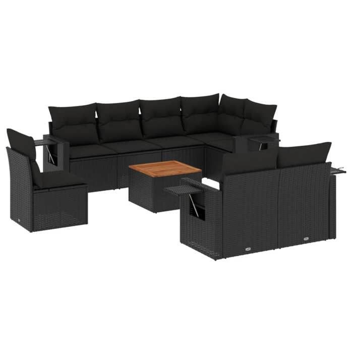 VidaXL Garden Lounge Set with Cushions 9 Pcs, Patio Sofas, Patio Furniture Set, Outdoor Furniture, Black 3224655