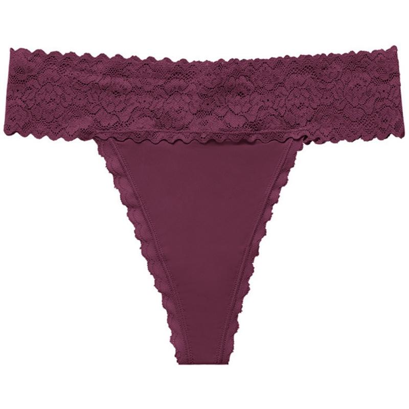 

Women s Lace Spliced T-shaped Panties Solid Color Thong L