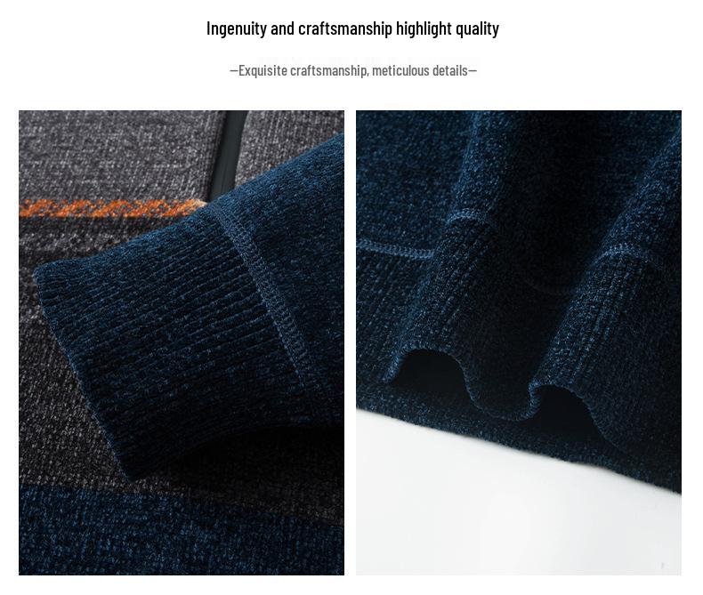 Men's Winter Half-Zip Chenille Fleece Sweater: Warm, Fashionable Color Block Knitwear with Stand Collar