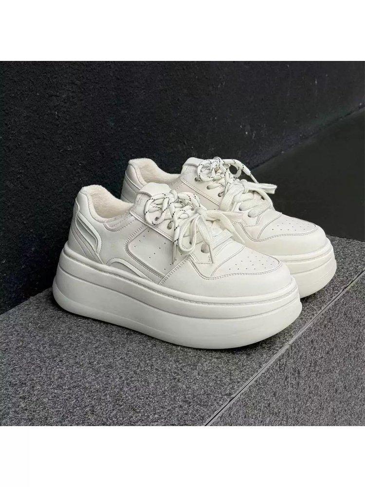 Leather Velvet Little White Shoes For Women'S Winter New Versatile Height Increase Sports And Leisure White Board Shoes For Women And Women