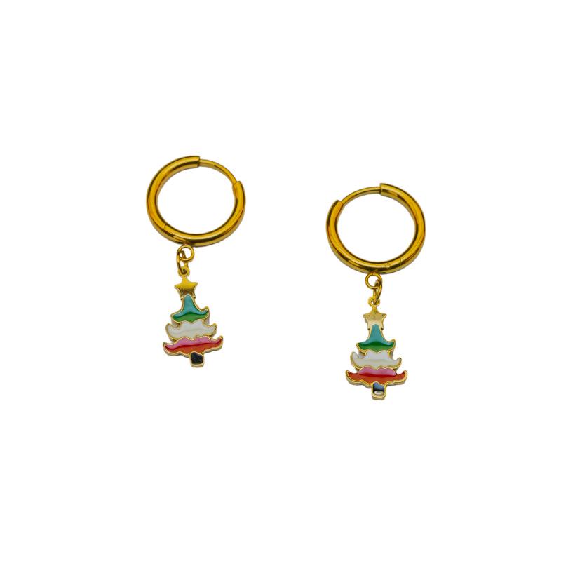 New Fashion Christmas Earrings: Creative Snowman & Tree Design In Stainless Steel