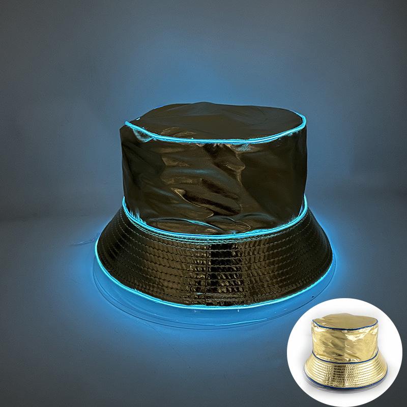 Unisex LED Világítós Hímzett Bucket Kalap Logóval és Egyszínű Lapos Tetővel