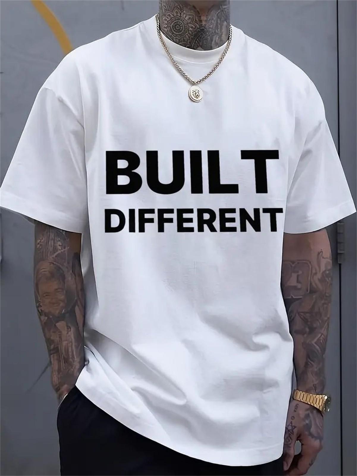 men s  Built Different  Motivational Quote Crew Neck Short Sleeve T-Shirt S