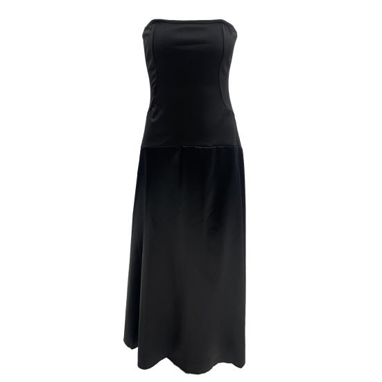 Women's Strapless Tube Top Maxi Dress Off Shoulder Patchwork Evening Dress Satin Bodycon