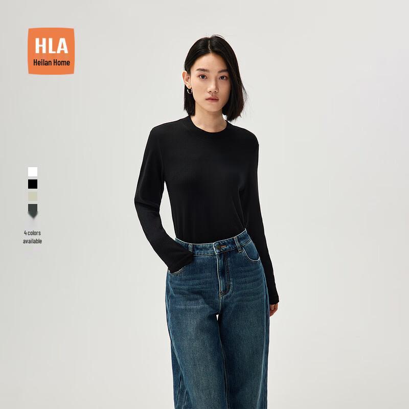 HLA Women s Solid Color Long-Sleeve Round Neck T-Shirt L