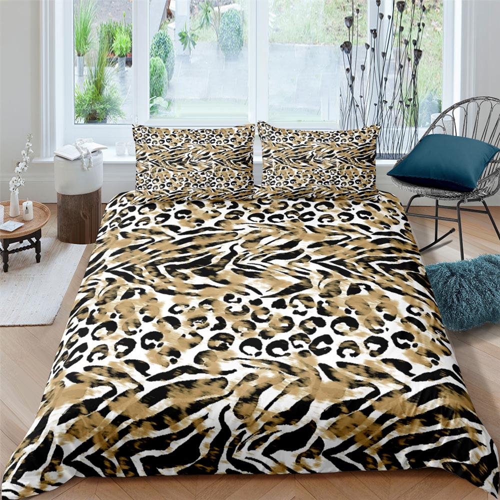 Leopard Bedding Set Queen King Soft Bedclothes Twin Bohemian Print Duvet Cover with Pillowcase Polyester Quilt Cover for Adults