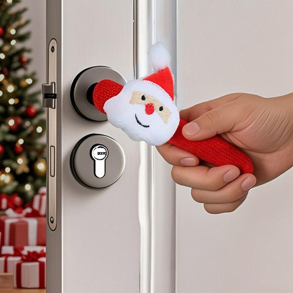 Cartoon Christmas Door Handle Covers Protective Anti Collision Door Knob Cover Soft Red Santa Claus Doorknob Cover