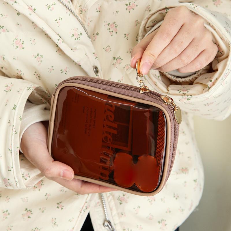 Borsa Trasparente in PVC per Cosmetici da Viaggio Portatile Mini Impermeabile Borsa per Rossetto Cosmetico Grande Apertura con Cerniera Borsa a Mano da Esterno