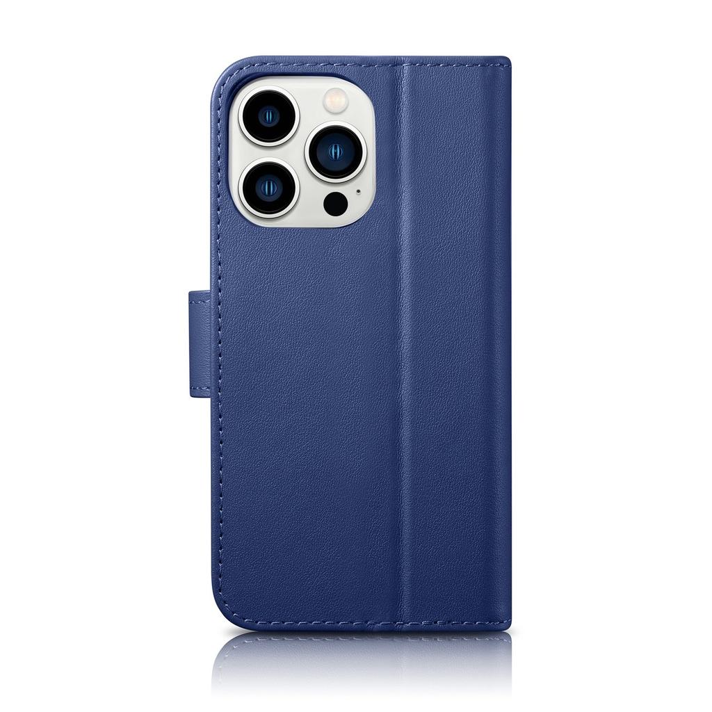 2in1 Leather Flip Case iPhone 14 Pro Anti-rfid Wallet Case Blue