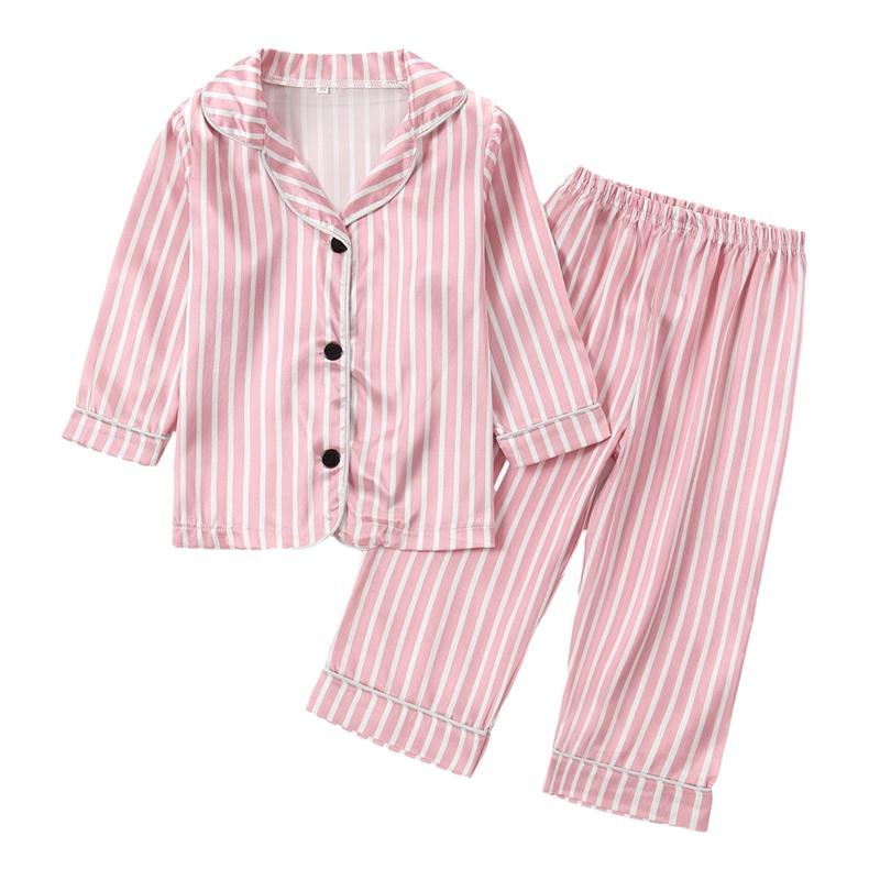 

1-8 Years Kids Pajama Set Long Sleeve Button Top and Pants Comfortable Loungewear 130