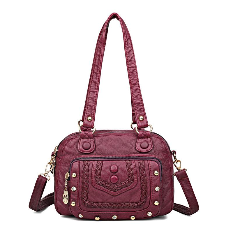 Yiran Jewelry Ring Retro gevlochten klinknagels voor damestassen voor mode kleurblok dames okseltas grote capaciteit schoudertas dubbellaags tas brown