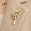 Brooch Pin, Imitation Pearl Flowers Lapel Pin with Sparkling Cubic Zirconia, Flower Tassel Drape Design Badge for Suits Dresses Bags Daily Wear