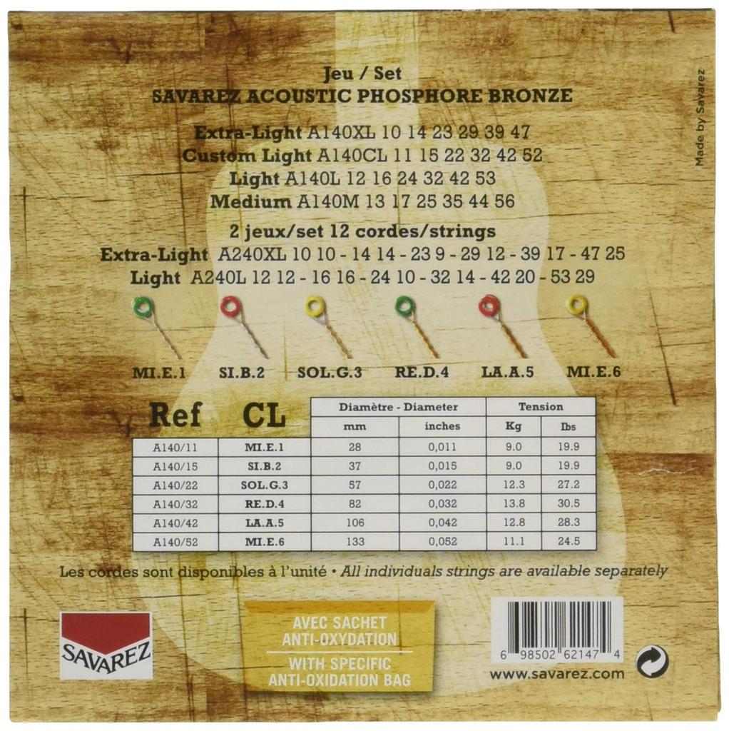 SAVAREZ  A140CL Phosphore Bronze CL Custom Light 11-52 Acoustic Guitar Strings