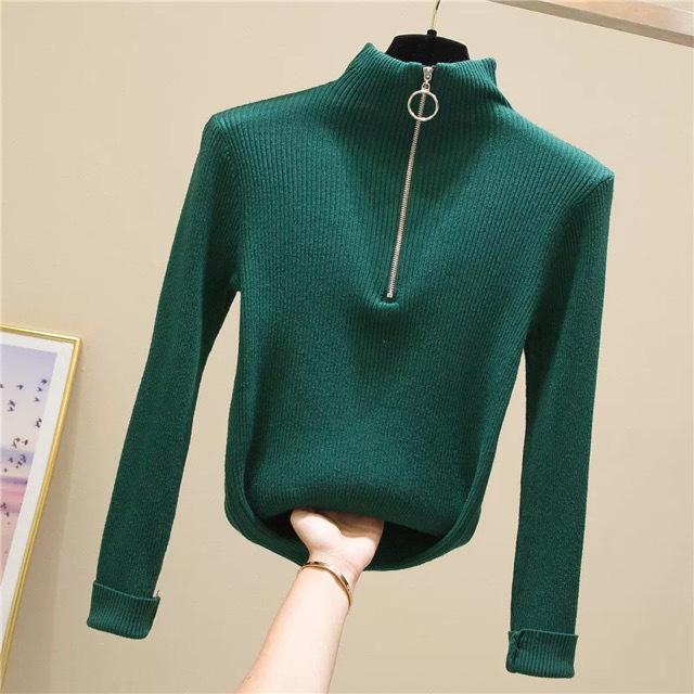 Knitted Women Zipper Half High Neck Ring Zipper Slim Top Sweater Pullovers Autumn Winter Basic Women Sweaters Slim Solid Knitwear Pull Femme Tops