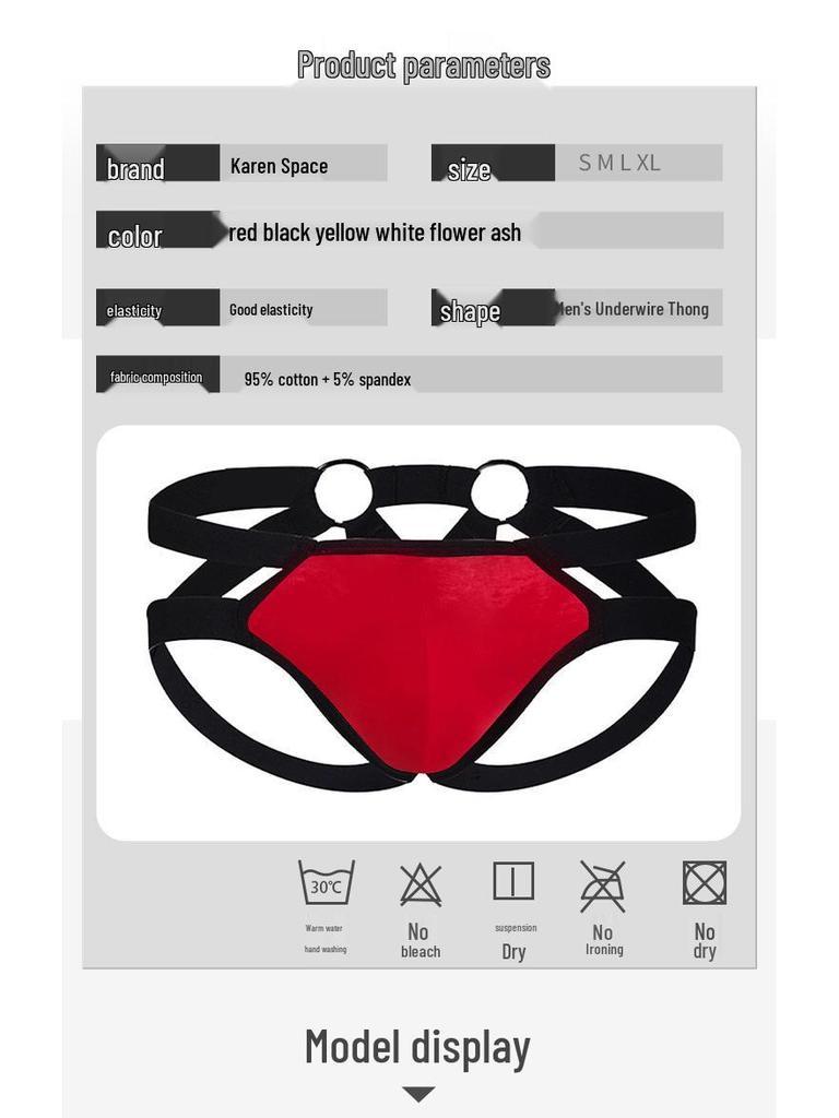 Men's Sexy Double Waistband Low-Rise Cotton Thong with U-Pouch and T-Back Design