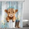 Western Highland Cow Shower Curtain, Funny Cute Art Cow Print Rustic Country Farmhouse Blue Floral Bathroom Decor, Waterproof