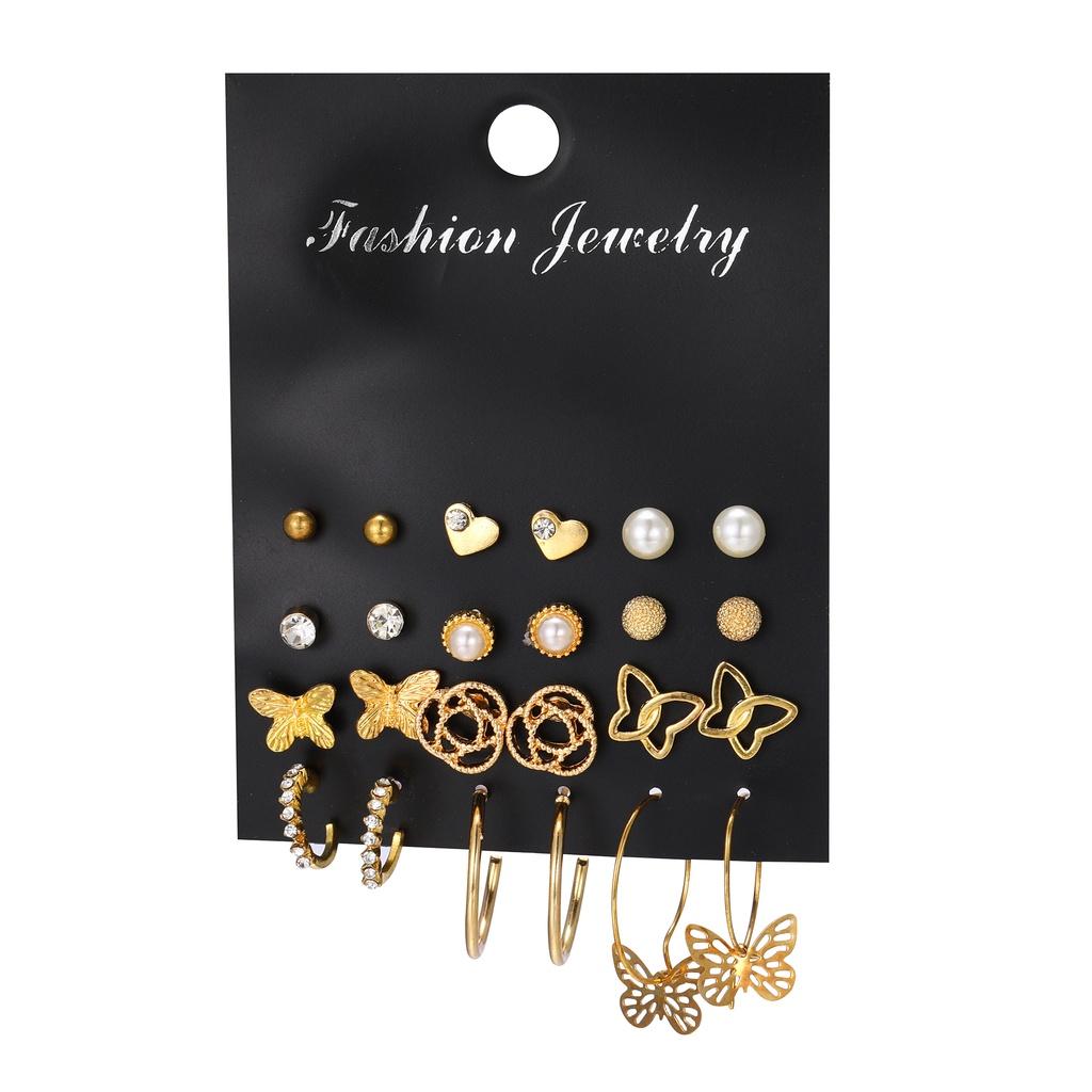 17KM Vintage Gold Color Hoop Earrings Set Pearl Metal Dangle Earrings for Women Crystal Twist Earrings Trendy Fashion Jewelry