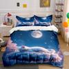 Ensemble de housse de couette Chat Blanc Dort Sur Nuage Onirique Avec Design d'Impression 3D Ensemble de Literie Douce en Polyester Confort Toutes Saisons